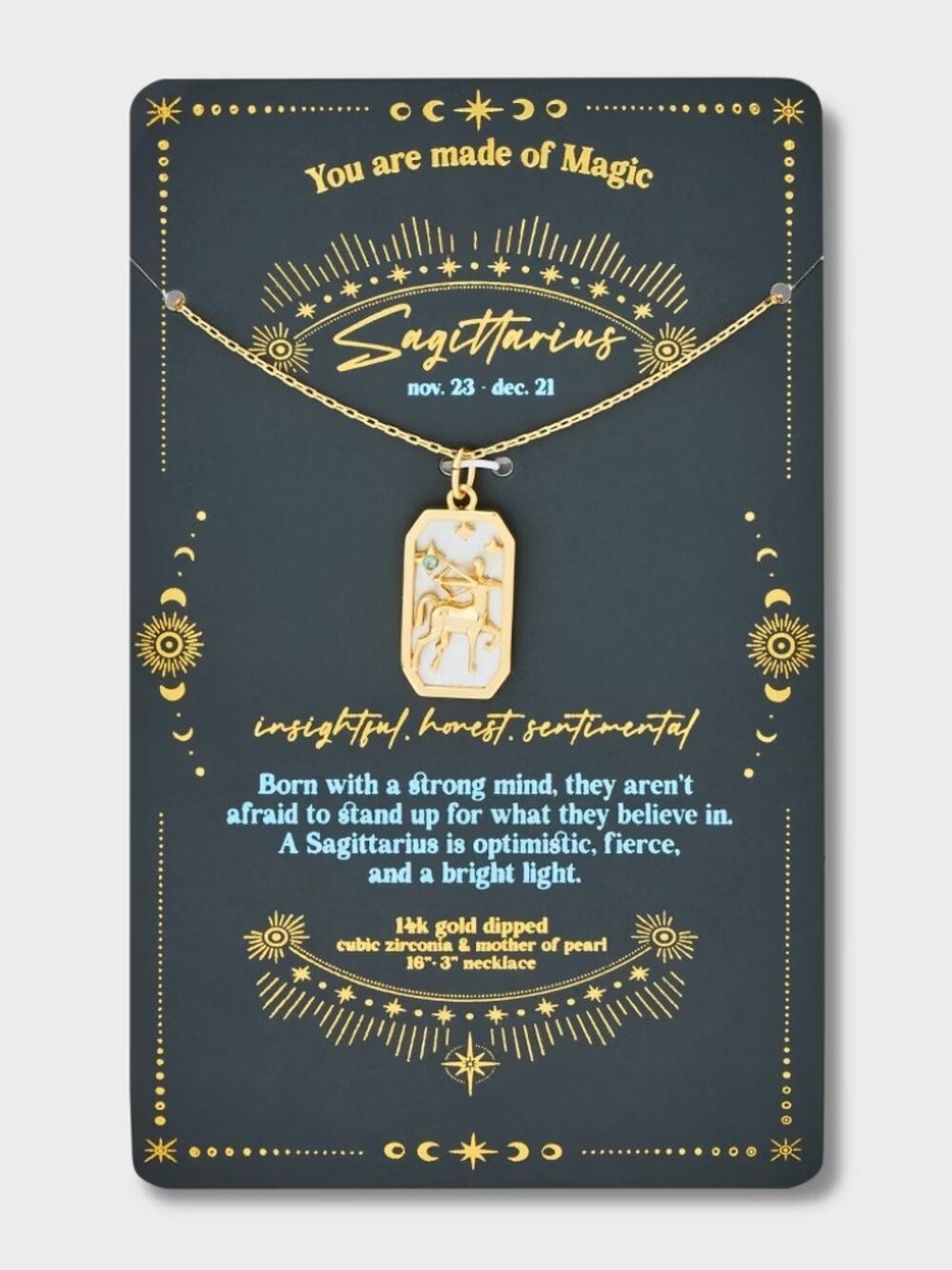 14K Gold Dipped Mother of Pearl Inlay Zodiac Sagittarius Pendant Necklace